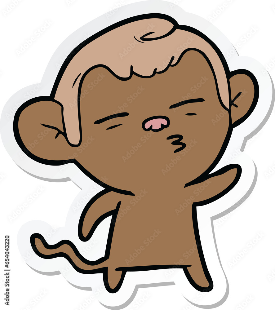 sticker of a cartoon suspicious monkey sticker of a cartoon suspicious monkey