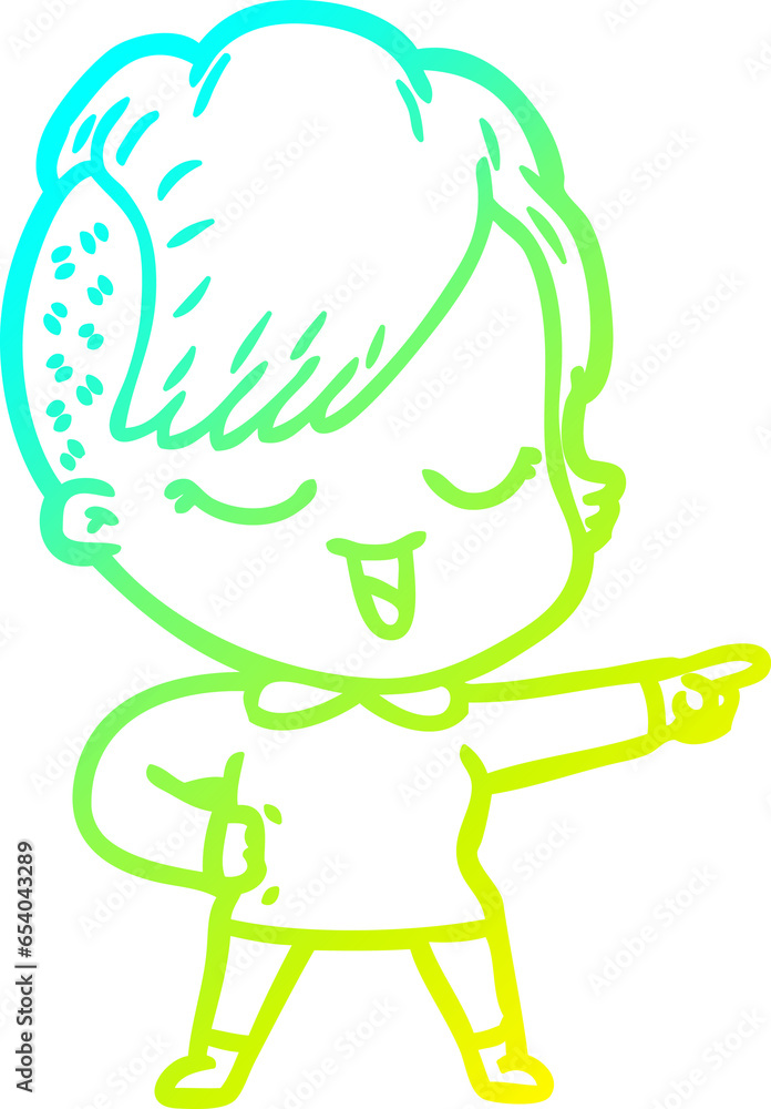 cold gradient line drawing of a happy cartoon girl pointing cold gradient line drawing of a happy cartoon girl pointing