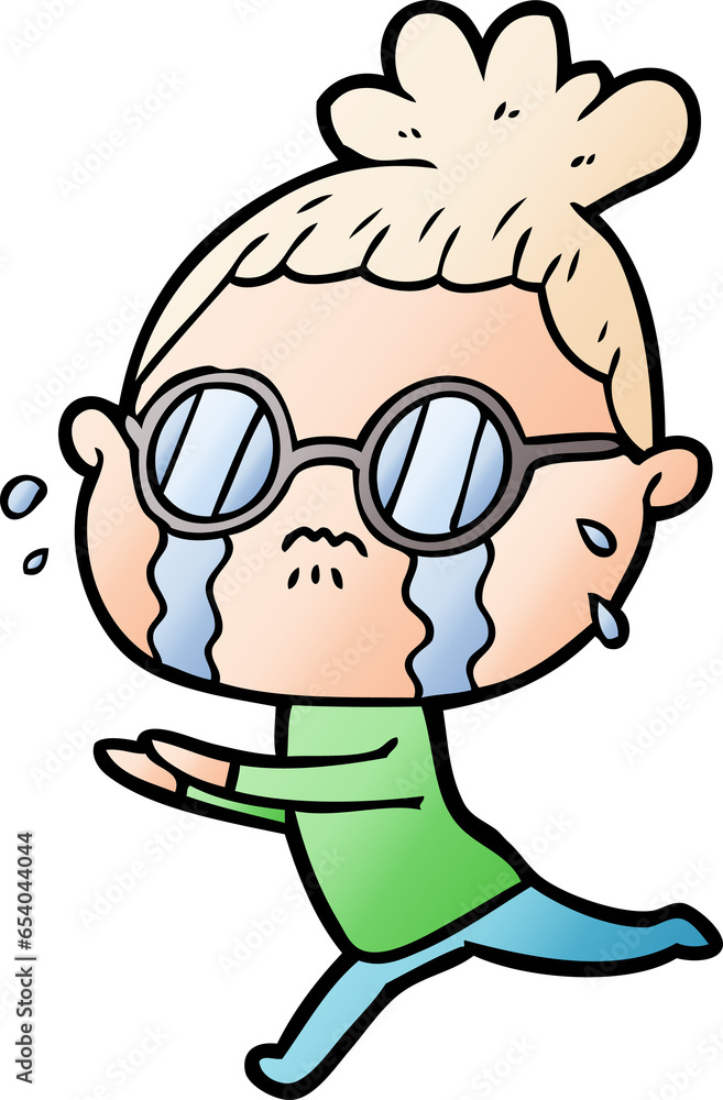 cartoon crying woman wearing spectacles