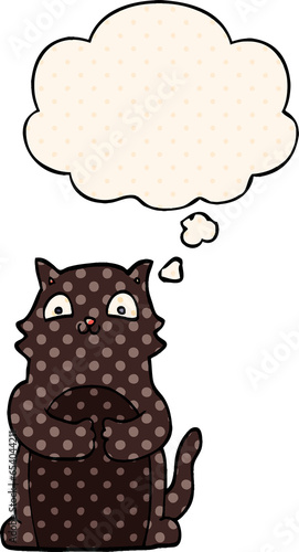 cartoon cat with thought bubble in comic book style