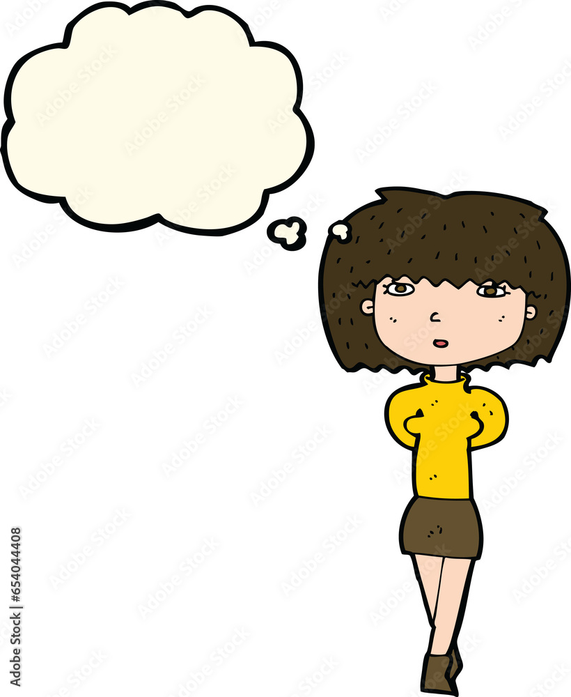 cartoon shy woman with thought bubble cartoon shy woman with thought bubble