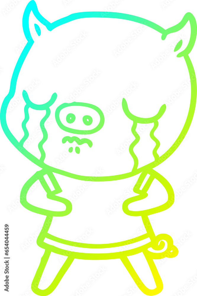 cold gradient line drawing of a cartoon pig crying cold gradient line drawing of a cartoon pig crying