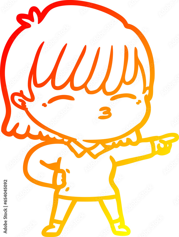 warm gradient line drawing of a cartoon woman warm gradient line drawing of a cartoon woman