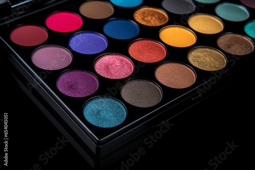 Vibrant eyeshadow palette with various colors for makeup. Generative AI