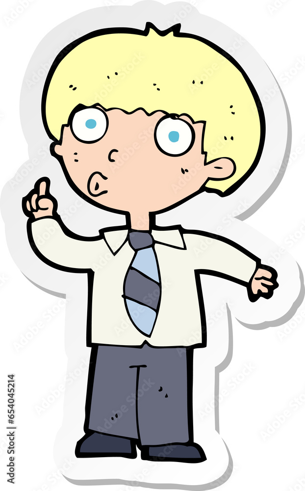 sticker of a cartoon school boy with question sticker of a cartoon school boy with question