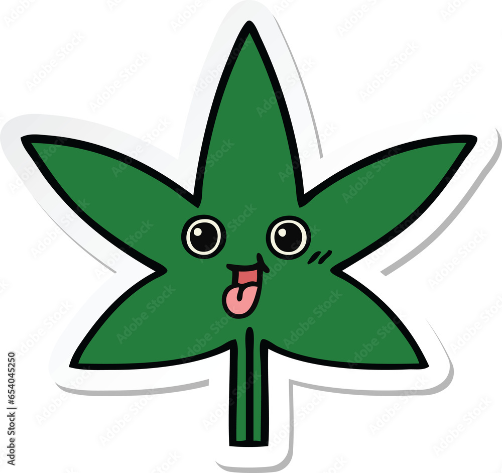 sticker of a cute cartoon marijuana leaf sticker of a cute cartoon marijuana leaf