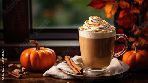 "Pumpkin Spice Delight: Latte with Whipped Cream"

