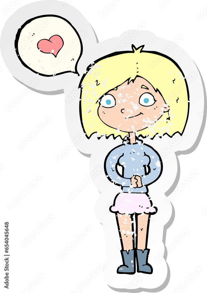 Fototapeta premium retro distressed sticker of a cartoon woman in love