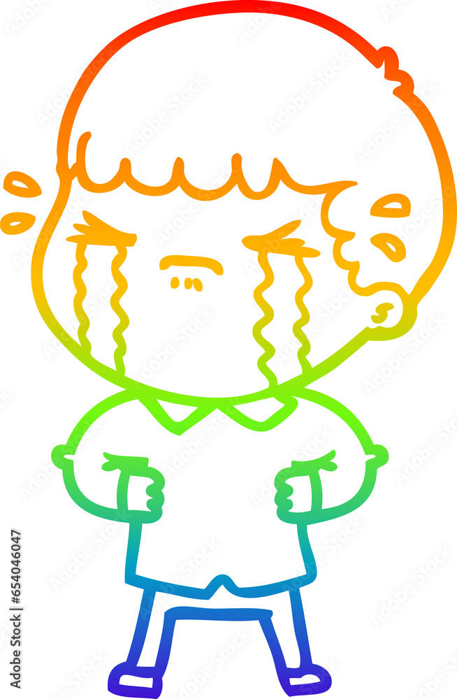 rainbow gradient line drawing of a cartoon man crying rainbow gradient line drawing of a cartoon man crying