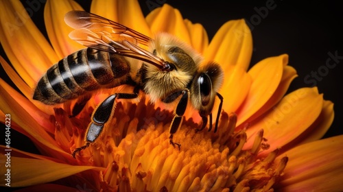 "Nature's Jewel: Close-Up of Honey Bee on Blooming Flower"