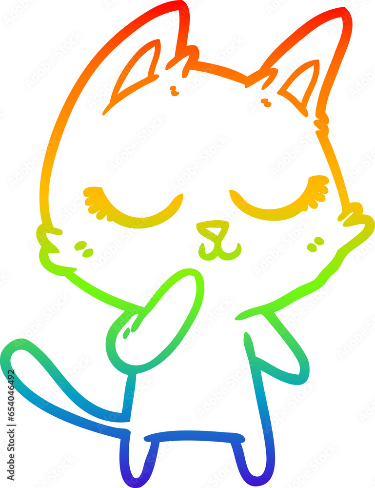 rainbow gradient line drawing of a calm cartoon cat considering rainbow gradient line drawing of a calm cartoon cat considering
