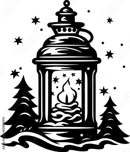 Hand-drawn. Christmas lantern with decor. Merry and Bright. Doodles art for Merry Christmas, Holiday, or Happy new year card. Coloring book for adults and kids AI generated illustration