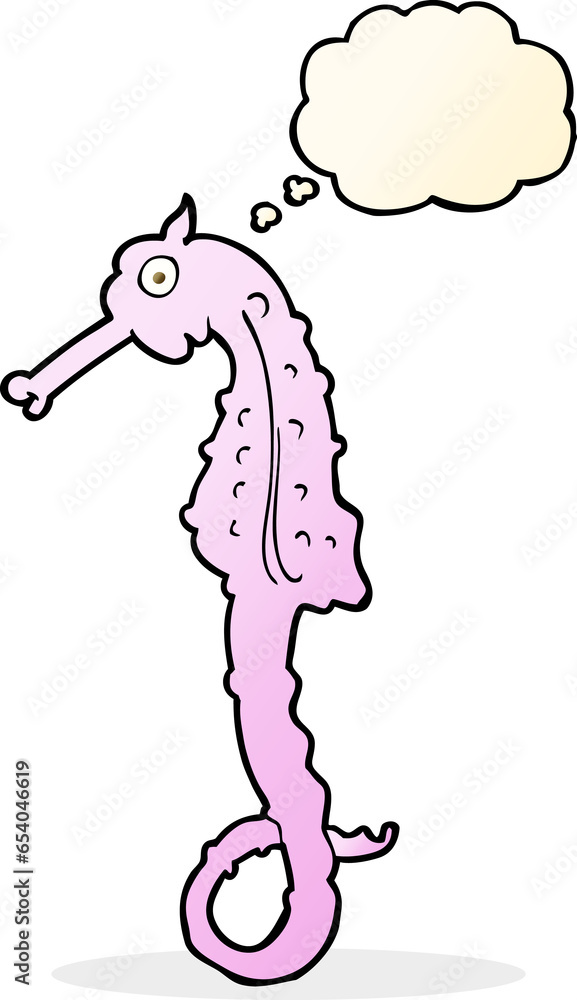 Obraz premium cartoon sea horse with thought bubble