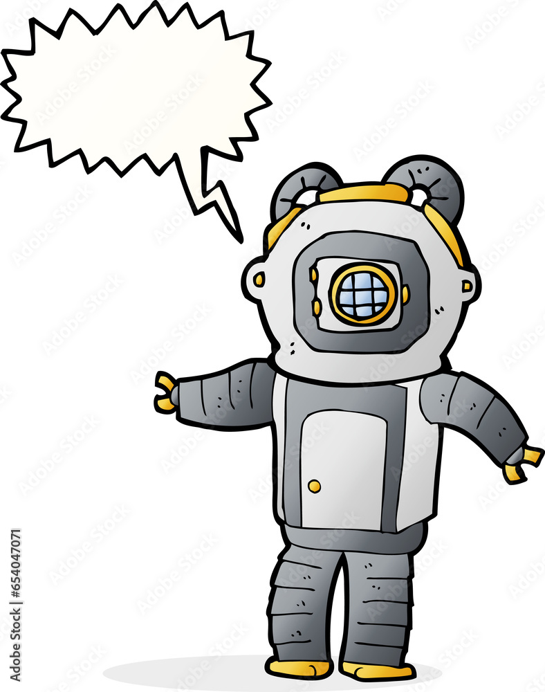 Fototapeta premium cartoon deep sea diver with speech bubble