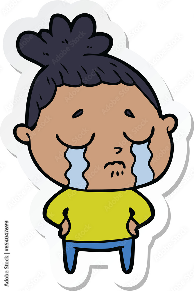 sticker of a cartoon crying woman