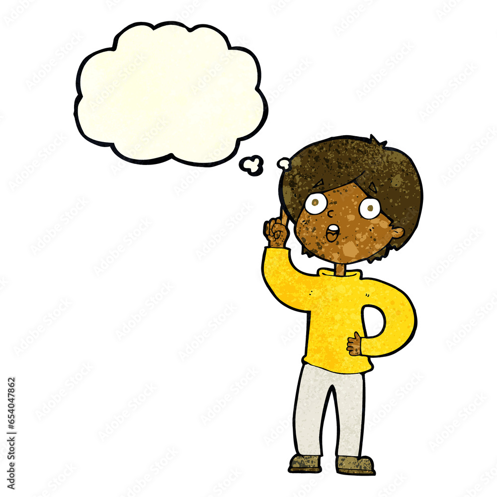 cartoon boy with idea with thought bubble cartoon boy with idea with thought bubble