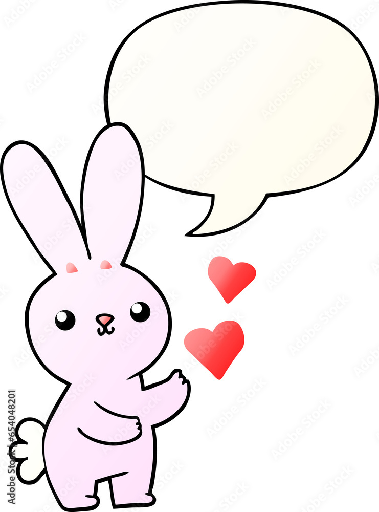 cute cartoon rabbit with love hearts with speech bubble in smooth gradient style cute cartoon rabbit with love hearts with speech bubble in smooth gradient style