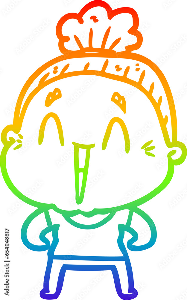 rainbow gradient line drawing of a cartoon happy old lady rainbow gradient line drawing of a cartoon happy old lady