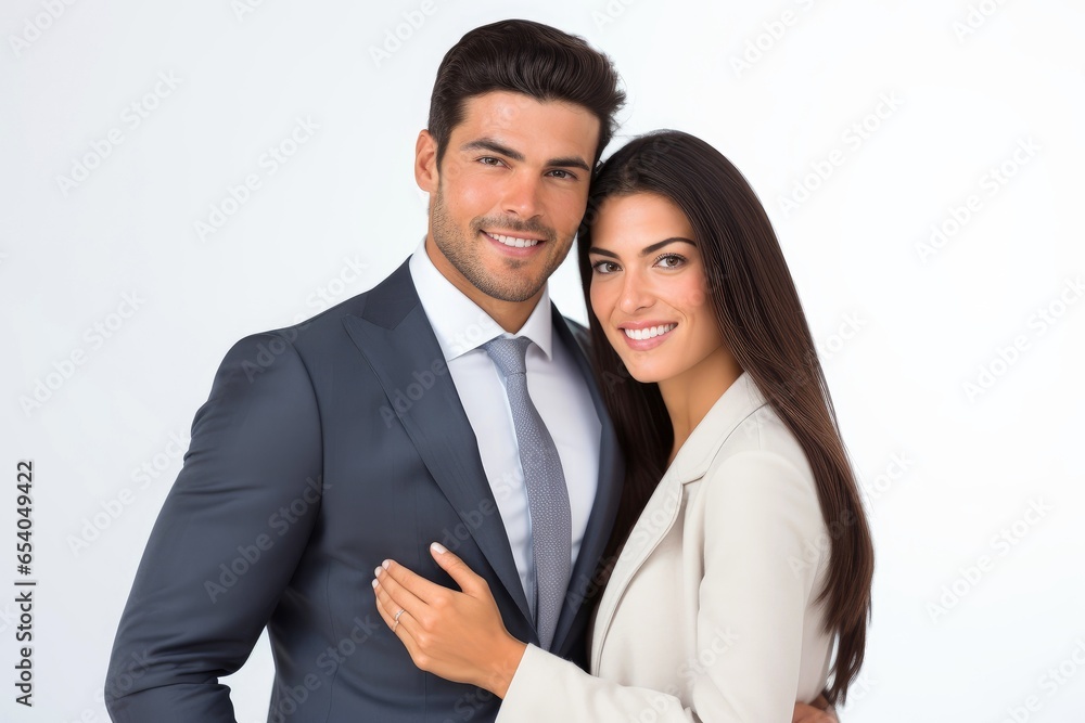Successful young business partners in formal clothes posing and looking at camera Successful young business partners in formal clothes posing and looking at camera