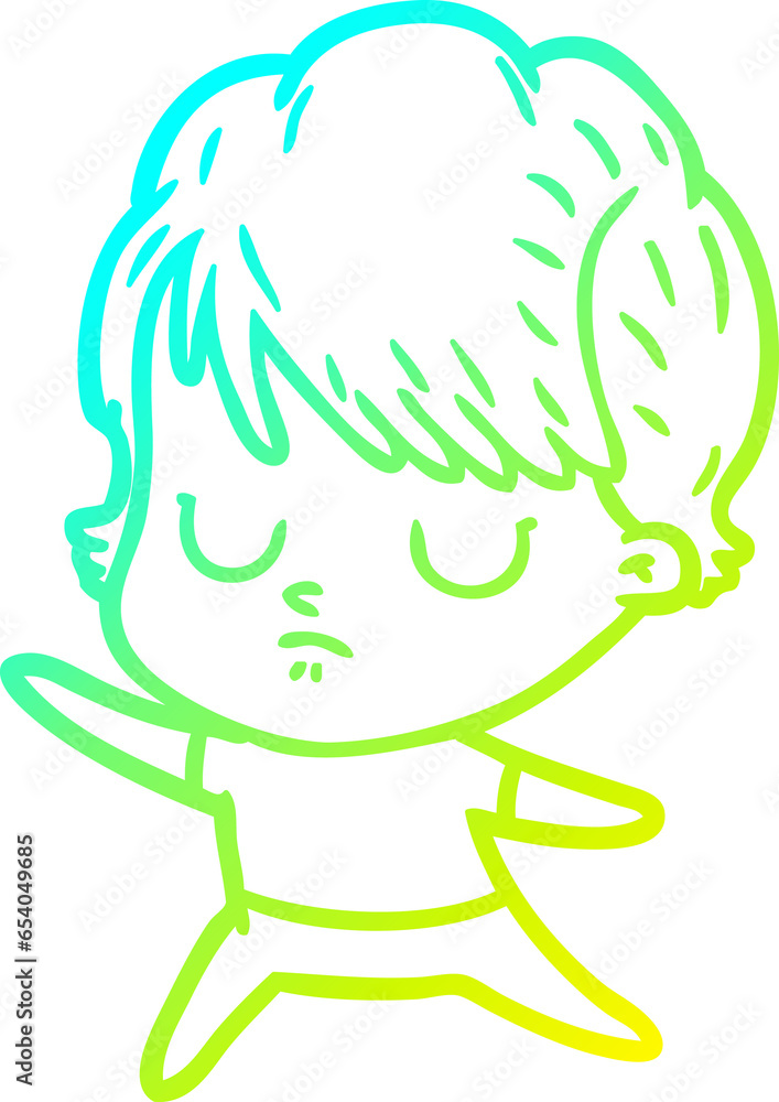 cold gradient line drawing of a cartoon woman cold gradient line drawing of a cartoon woman