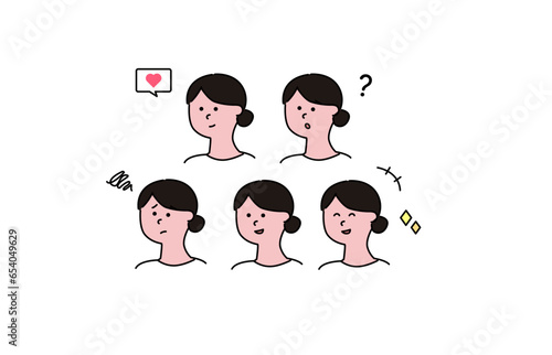 様々な表情をする女性アイコンのセット