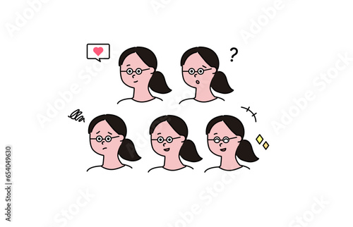 様々な表情をする女性アイコンのセット