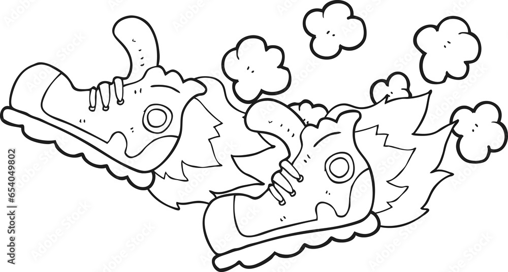 Fototapeta premium freehand drawn black and white cartoon super fast sneakers