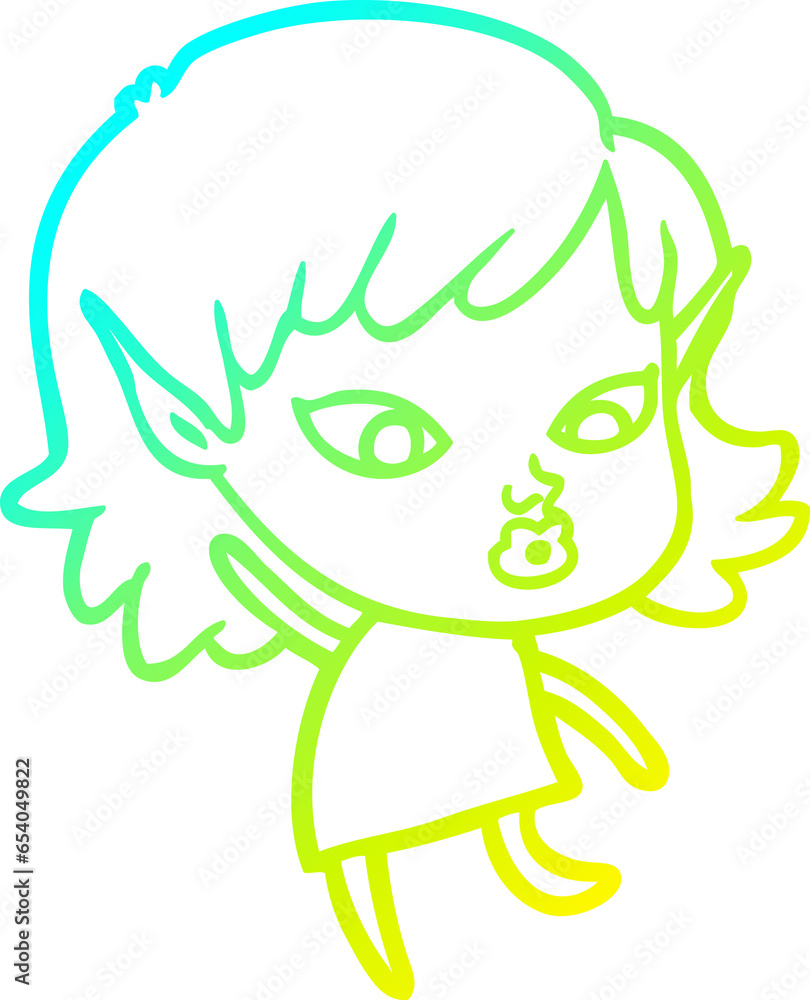 cold gradient line drawing of a pretty cartoon elf girl cold gradient line drawing of a pretty cartoon elf girl