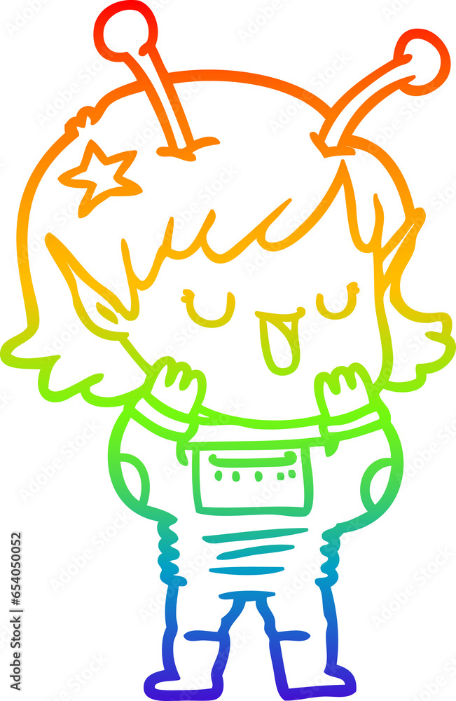 rainbow gradient line drawing of a happy alien girl cartoon rainbow gradient line drawing of a happy alien girl cartoon