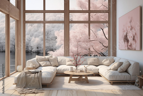 modern living room in the style of light pink and light