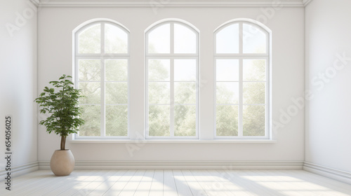 春の日差しを感じる大きな窓のある白い部屋 © Hanako ITO