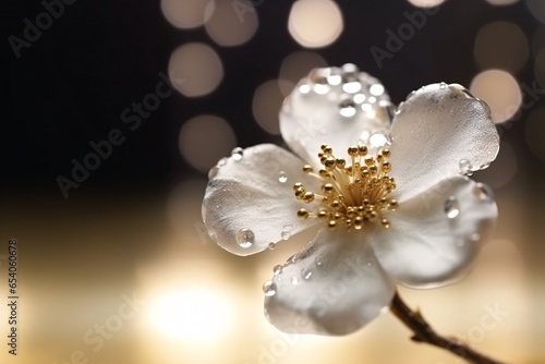 Beautiful flower on bokeh background with copy space. Аbstract background with bokeh defocused lights. Glittering lights background. 3D rendering 