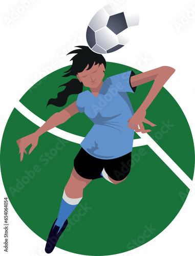 Futebol feminino. Jogadora salta na entrada da área para cabecear a bola em direção ao gol