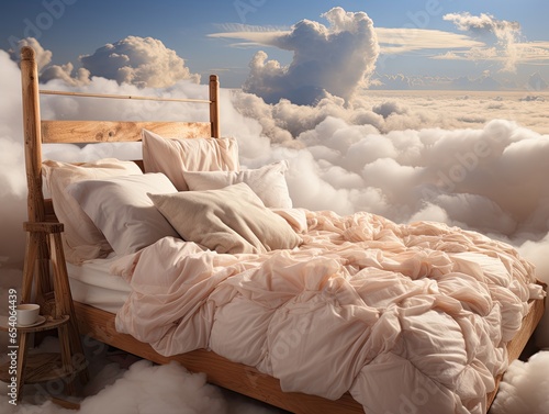 a fluffy bed on the clouds like in a dream can be use for illustration, presentation, wallpaper