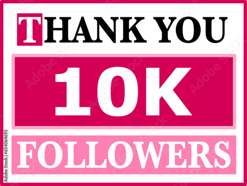 Thank you 10k followers text in pink color theme . Banner social media post.