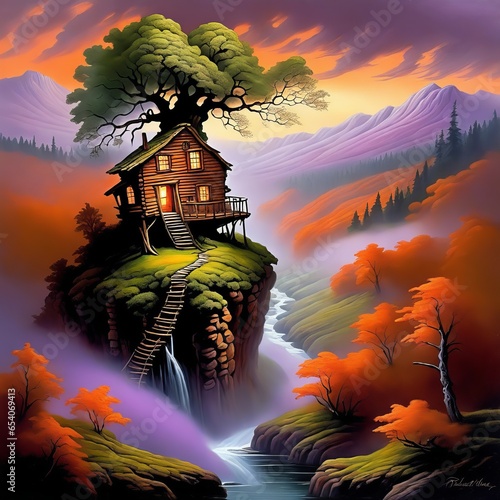 treehouse near a stream illustration photo