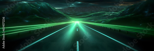 Green Light Trails with Motion Effect. High Speed Light Effect. Long Exposure