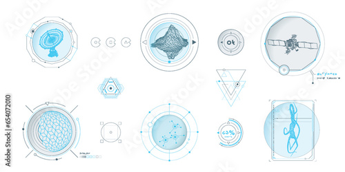 Circular vector infographic elements for sci-fi interface.