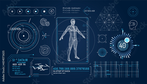 Set of infographic elements about drone control and augmented reality.