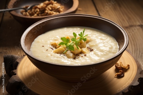 Grød: A Wholesome and Nourishing Danish Porridge Dish, Showcasing the Comforting Delights of Traditional Scandinavian Cuisine in a Tempting Close-Up