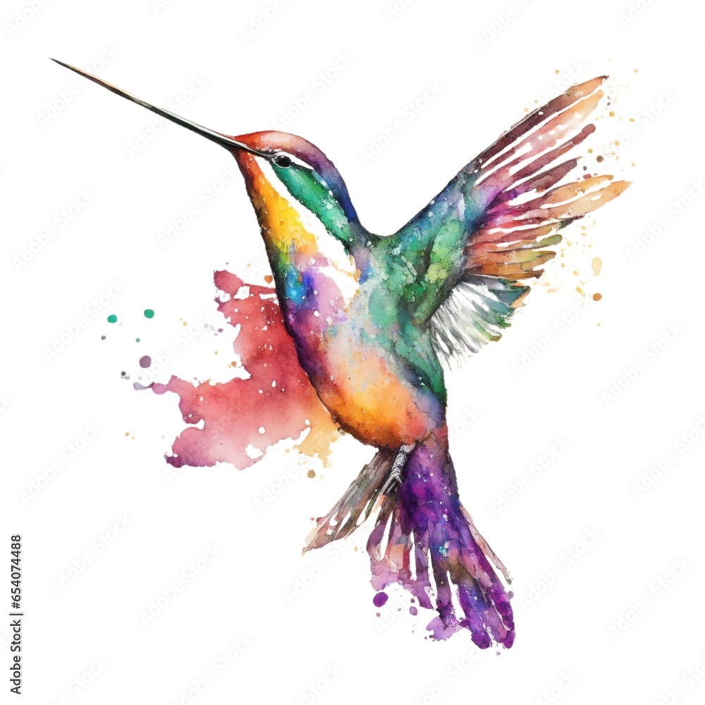 Obraz premium Hummingbird Bird Portrait in Watercolors & Pen