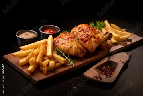 Gastronomic Pleasure of Succulent Belgian Chicken and Crispy Frieten - A Flavorful and Irresistible Culinary Delight, Perfect for a Mouthwatering Lunch or Dinner photo