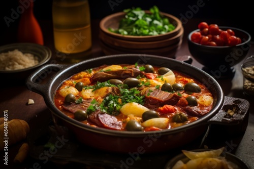 Captivating Culinary Art: A Vibrant Spanish Puchero, Slow-cooked Stew Bursting with Delicious Flavors, Traditional Recipe and Cultural Heritage
