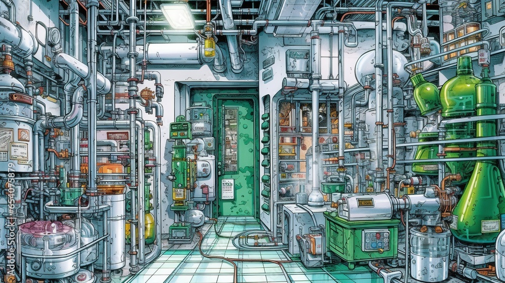 Pharmaceutical production facilities. Fantasy concept , Illustration painting.
