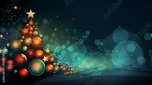 abstract green christmas decoration background with snowflakes and christmas tree. particles sprinkles holiday celebration new year. shiny lights. wallpaper background post card. Generative AI