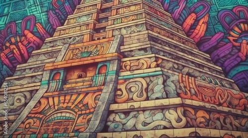 Mayan pyramids and religious artwork. Fantasy concept , Illustration painting.