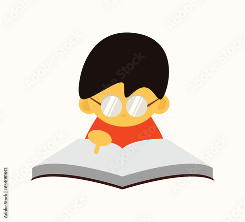 Vector illustration of a boy who studies diligently