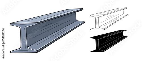 Steel beam, straight metal industrial pieces vector illustration