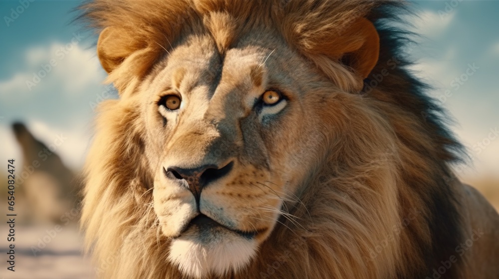 Obraz premium Majestic lion in the wild nature. Fantasy concept , Illustration painting.