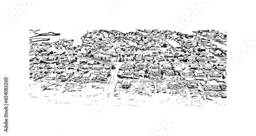Building view with landmark of Sandbridge is the neighborhood in Virginia. Hand drawn sketch illustration in vector.